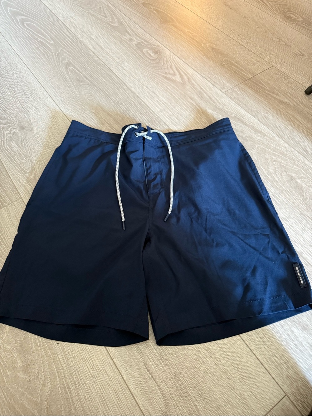 Michael Kors Men's Navy Swim Trunks with White Drawstring